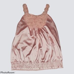 Wet Seal Wide Strap Sleeveless Silky Pink Blouse w/ Lace Rose Design 481